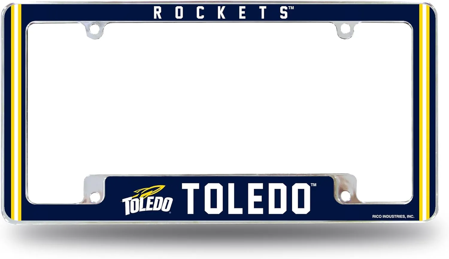 Rico Industries NCAA Toledo Rockets 12" x 6" Chrome All Over Automotive License Plate Frame for Car/Truck/SUV