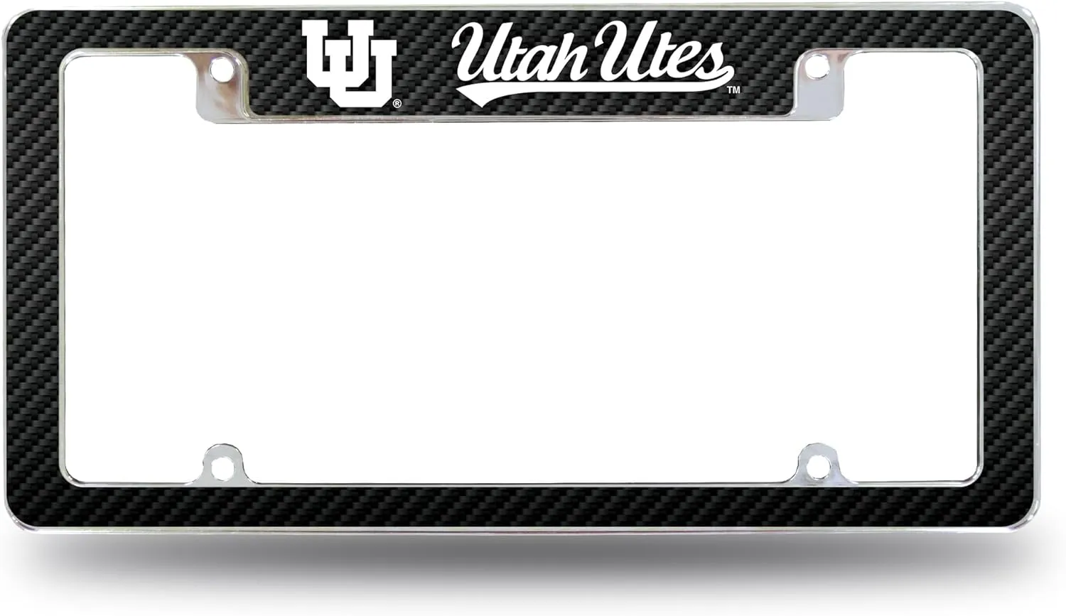 Rico Industries NCAA Utah Utes Carbon Fiber Design 12" x 6" Chrome All Over Automotive License Plate Frame for Car/Truck/SUV