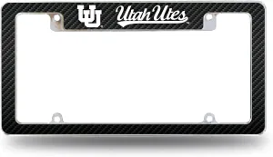 Rico Industries NCAA Utah Utes Carbon Fiber Design 12" x 6" Chrome All Over Automotive License Plate Frame for Car/Truck/SUV