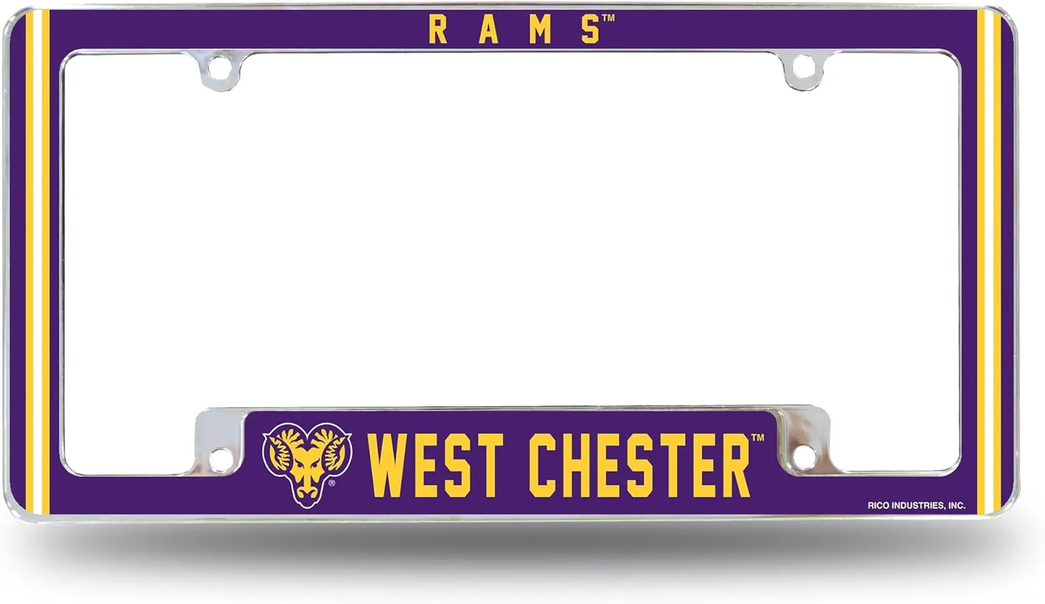Rico Industries NCAA West Chester Golden Rams 12" x 6" Chrome All Over Automotive License Plate Frame for Car/Truck/SUV
