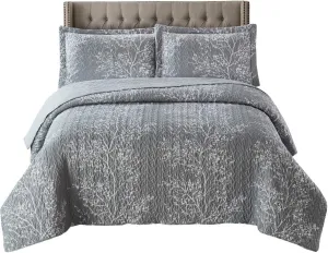Royal Tradition 7pc Quilt Bedding Set Includes: Grey Odette Coverlet with Matching Shams and Microfiber Bed Sheets (Queen Size)