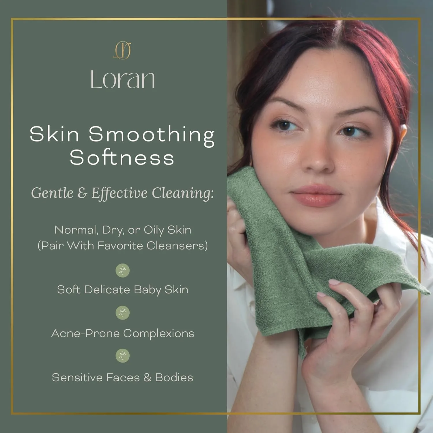 Sage Green Washcloths Set of 6 Soft Facial Cloths 10” x 10” 100% Viscose Derived from Bamboo Spa-Like Feel Silky Face Cloth for Skin Cleansing