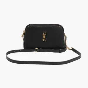 Saint Laurent Quilted Black Leather Crossbody Bag with Gold YSL Logo