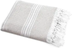 SALBAKOS - Cotton Turkish Beach Towel - Made with 100% Turkish Cotton, Lightweight, Absorbent & Quick Dry Beach Towels for Gym, Pool, Beach & Spa | 40"x70" (Linen)