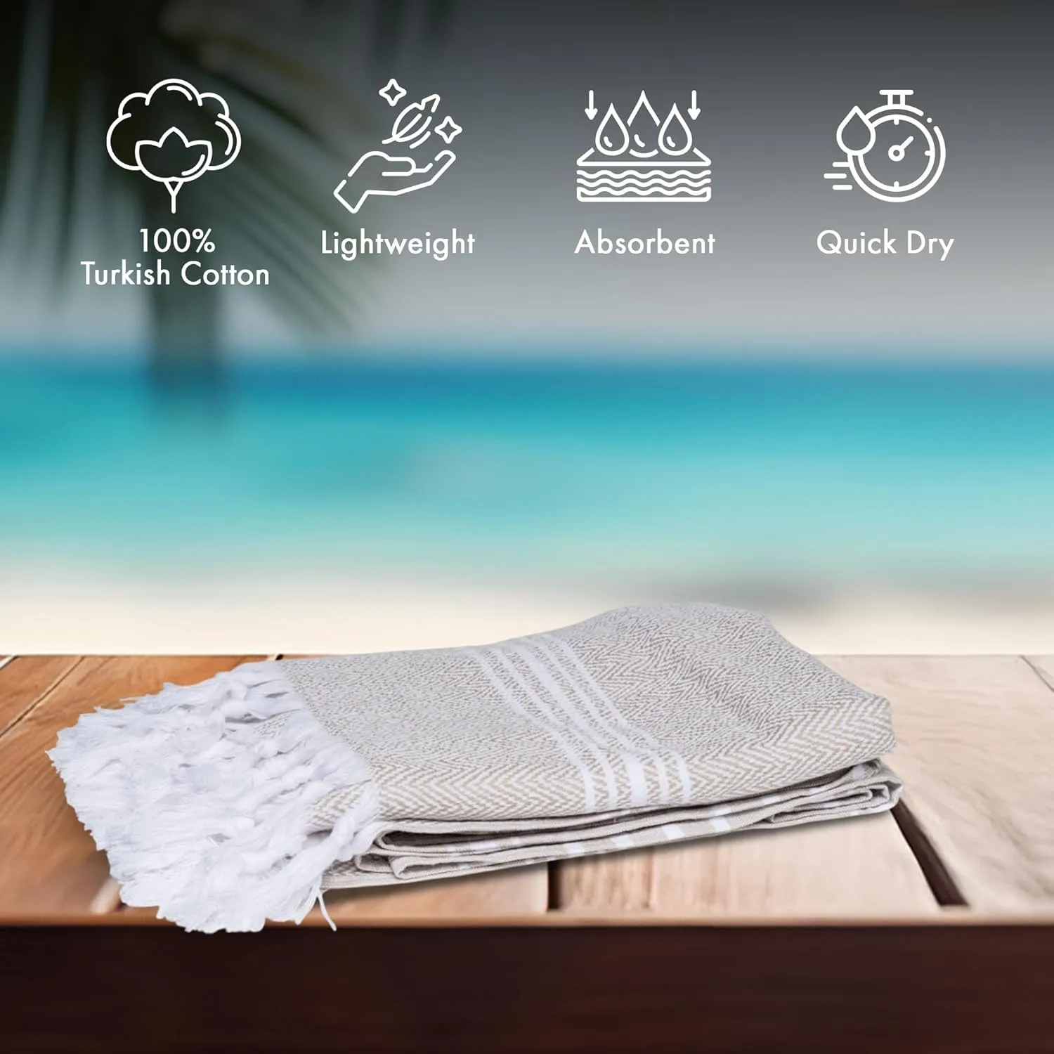 SALBAKOS - Cotton Turkish Beach Towel - Made with 100% Turkish Cotton, Lightweight, Absorbent & Quick Dry Beach Towels for Gym, Pool, Beach & Spa | 40"x70" (Linen)