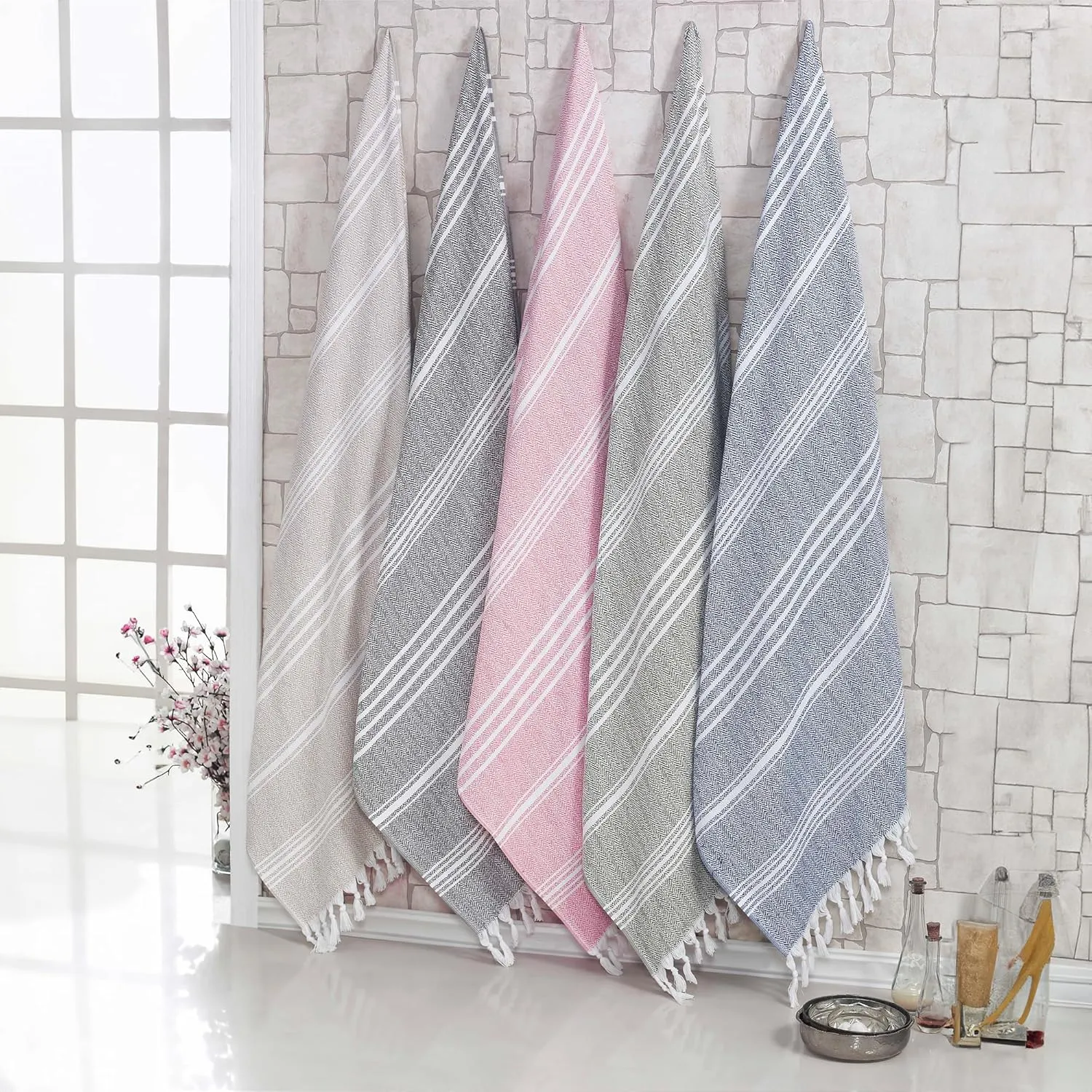SALBAKOS - Cotton Turkish Beach Towel - Made with 100% Turkish Cotton, Lightweight, Absorbent & Quick Dry Beach Towels for Gym, Pool, Beach & Spa | 40"x70" (Linen)