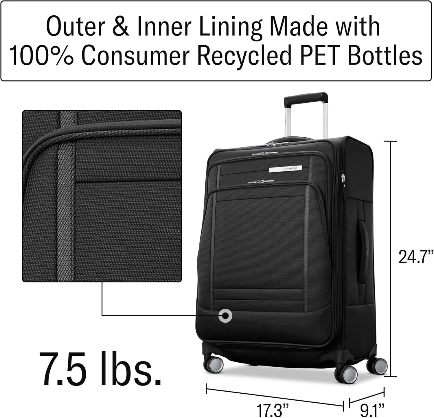 Samsonite UpLIFT 25" Lightweight Softside Luggage with Spinner Wheels - Expandable, Medium Checked - Airline-Approved, Polyester Soft Suitcase for Ultra Light Travel - Black