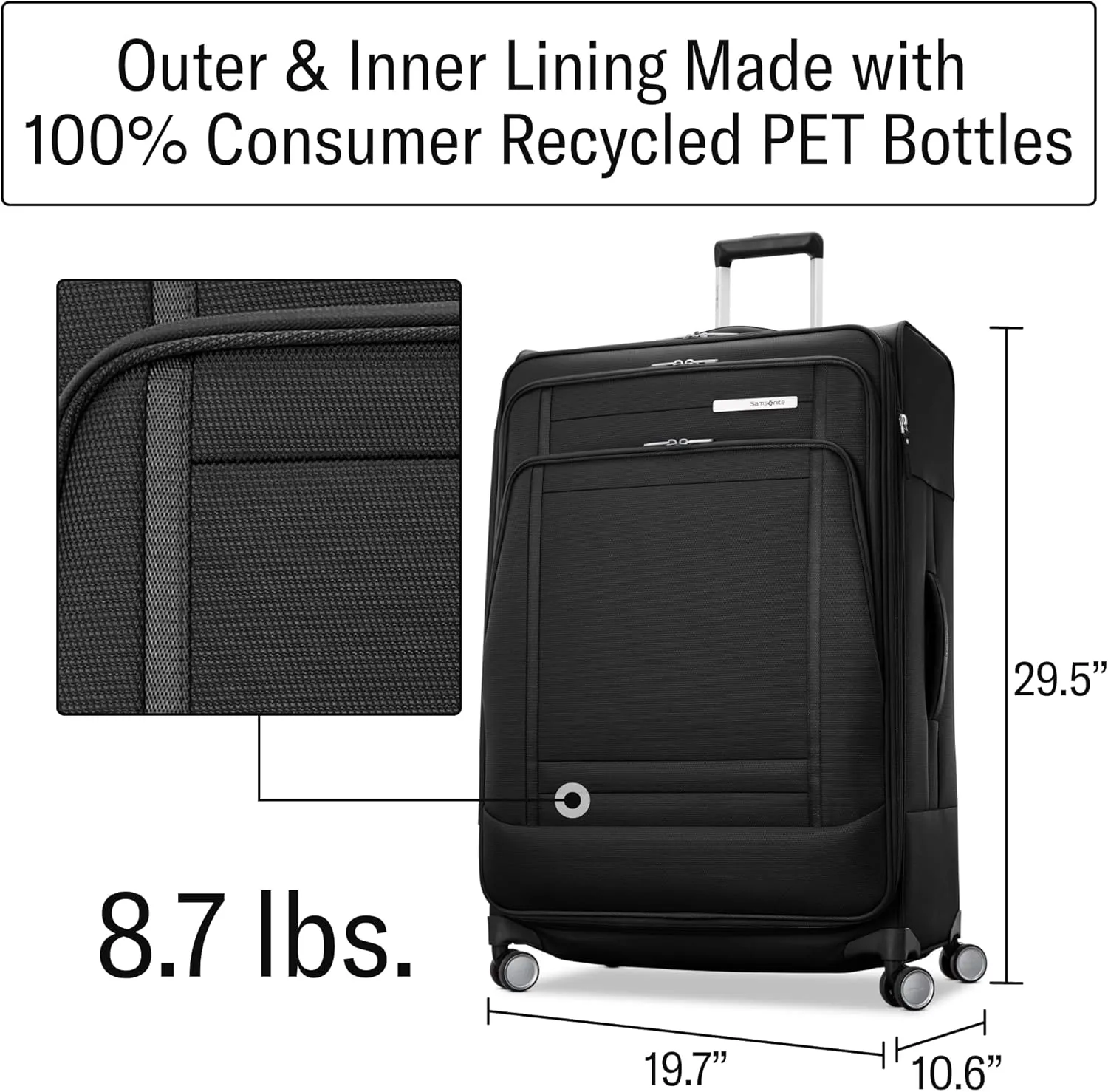 Samsonite UpLIFT 30" Lightweight Softside Luggage with Spinner Wheels - Expandable, Large Checked - Airline-Approved, Polyester Soft Suitcase for Ultra Light Travel - Black