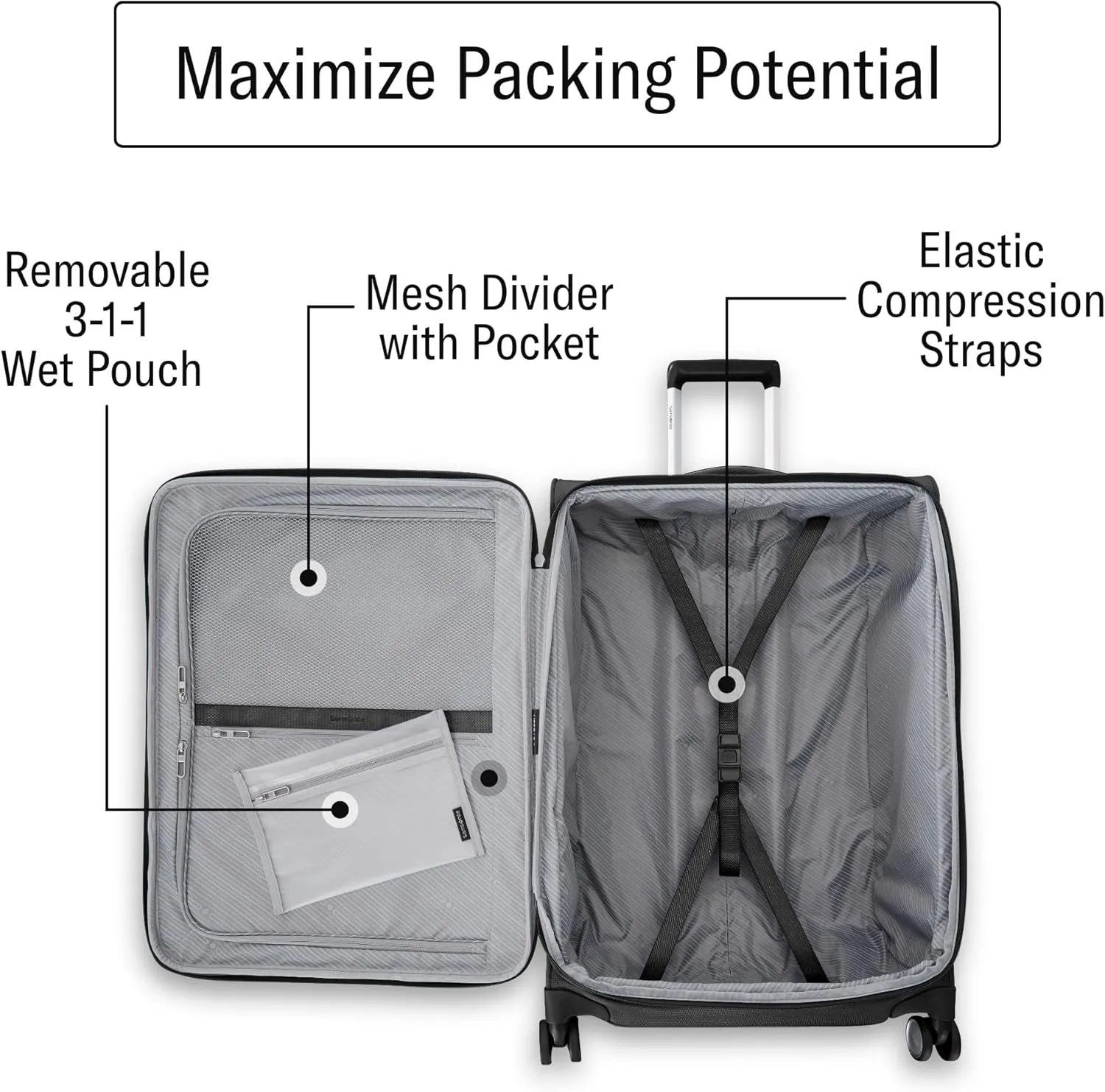 Samsonite UpLIFT 30" Lightweight Softside Luggage with Spinner Wheels - Expandable, Large Checked - Airline-Approved, Polyester Soft Suitcase for Ultra Light Travel - Black