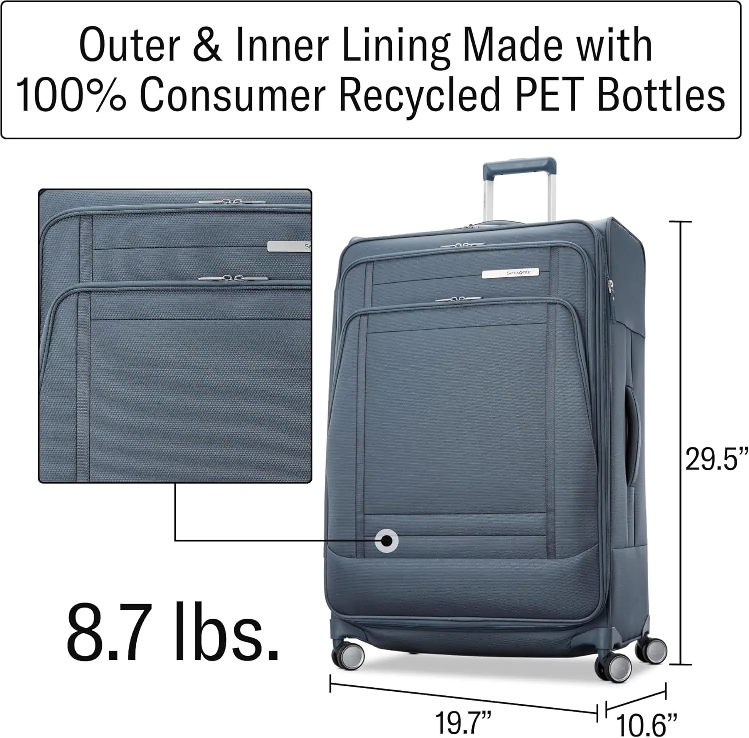 Samsonite UpLIFT 30" Lightweight Softside Luggage with Spinner Wheels - Expandable, Large Checked - Airline-Approved, Polyester Soft Suitcase for Ultra Light Travel - Elemental Blue