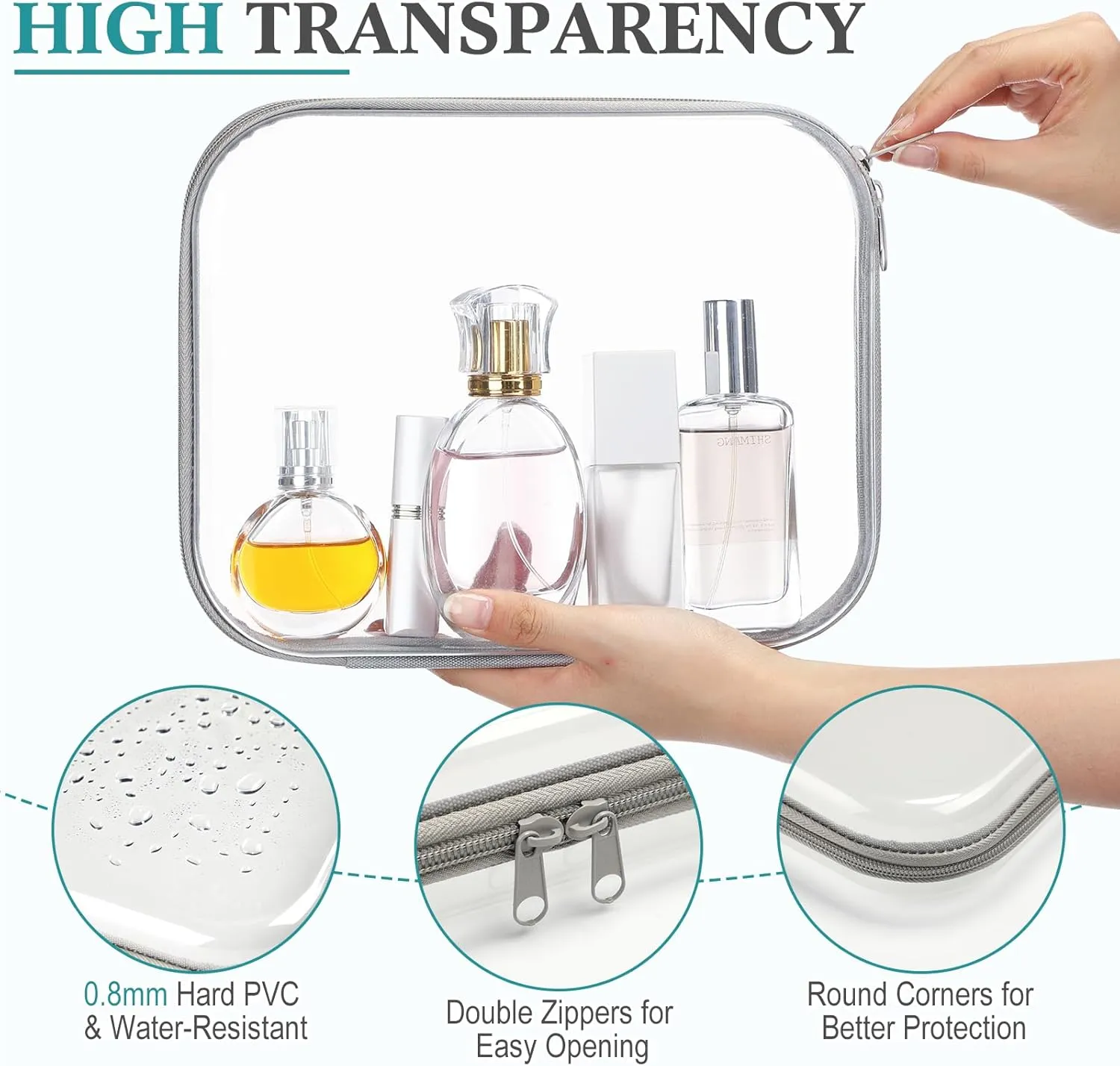 Sanwuta 6 Pcs Clear Hard Zipper Case Hard Plastic Zipper Pouches Makeup Bag Transparent Cases for Snacks Plastic Storage Organizer Portable Box for Travel