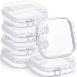 Sanwuta 6 Pcs Clear Hard Zipper Case Hard Plastic Zipper Pouches Makeup Bag Transparent Cases for Snacks Plastic Storage Organizer Portable Box for Travel