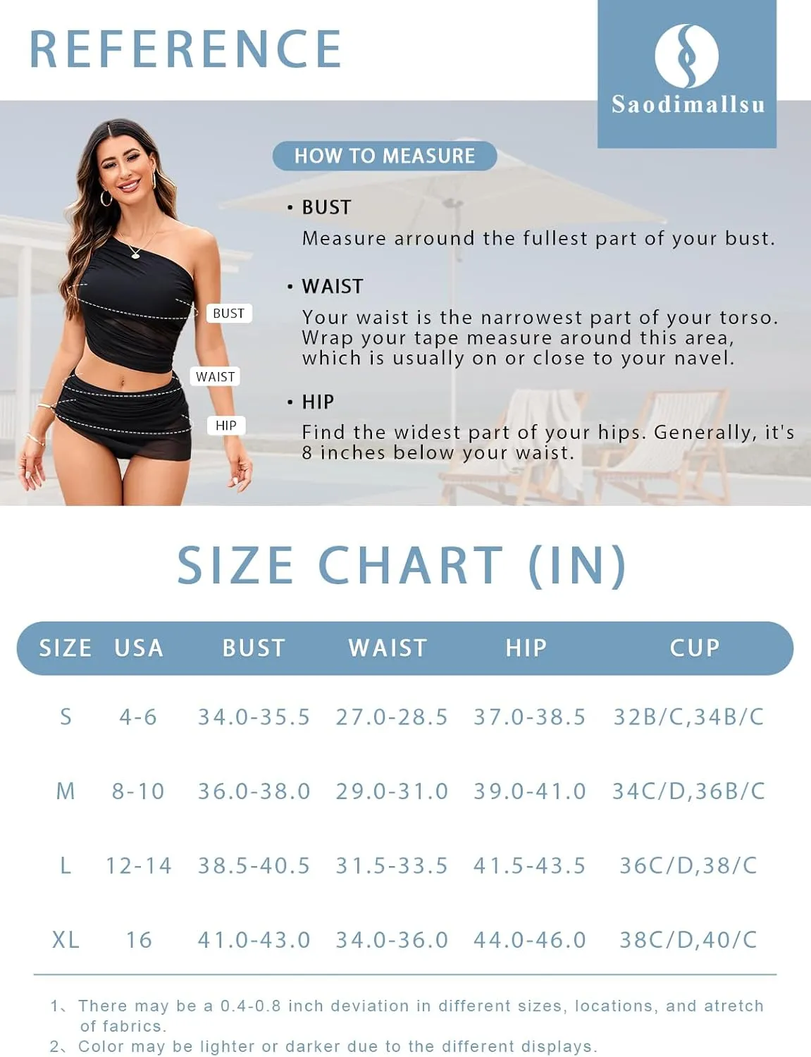 Saodimallsu Womens One Shoulder Two Piece Swimsuits High Waisted Tummy Control Bikini Sets Wrap Skirt Bathing Suit