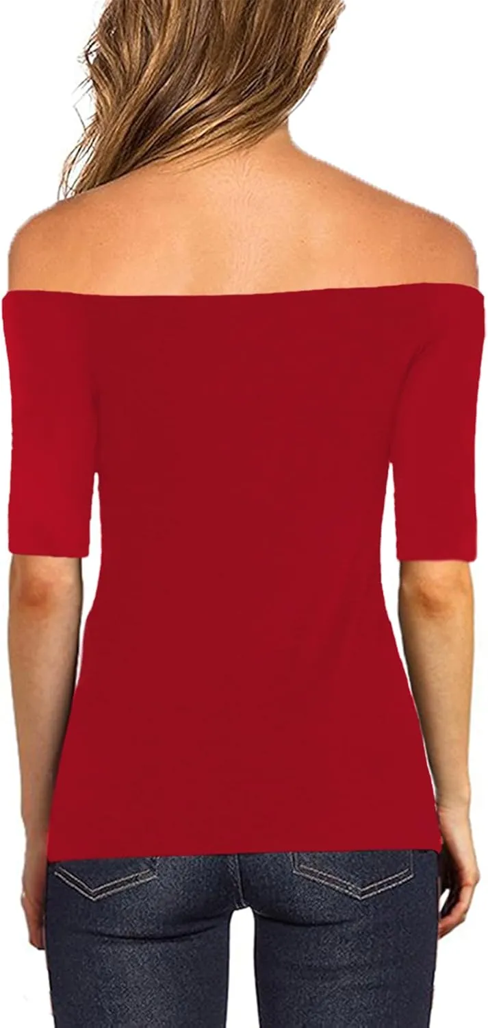 Sarin Mathews Women's Sexy Off The Shoulder Tops Long Sleeve Slim Fit Stretchy Shirts Blouses Top