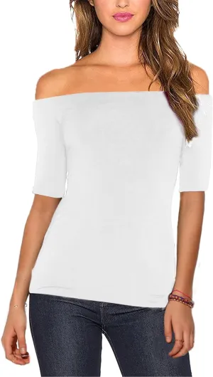 Sarin Mathews Women's Sexy Off The Shoulder Tops Long Sleeve Slim Fit Stretchy Shirts Blouses Top