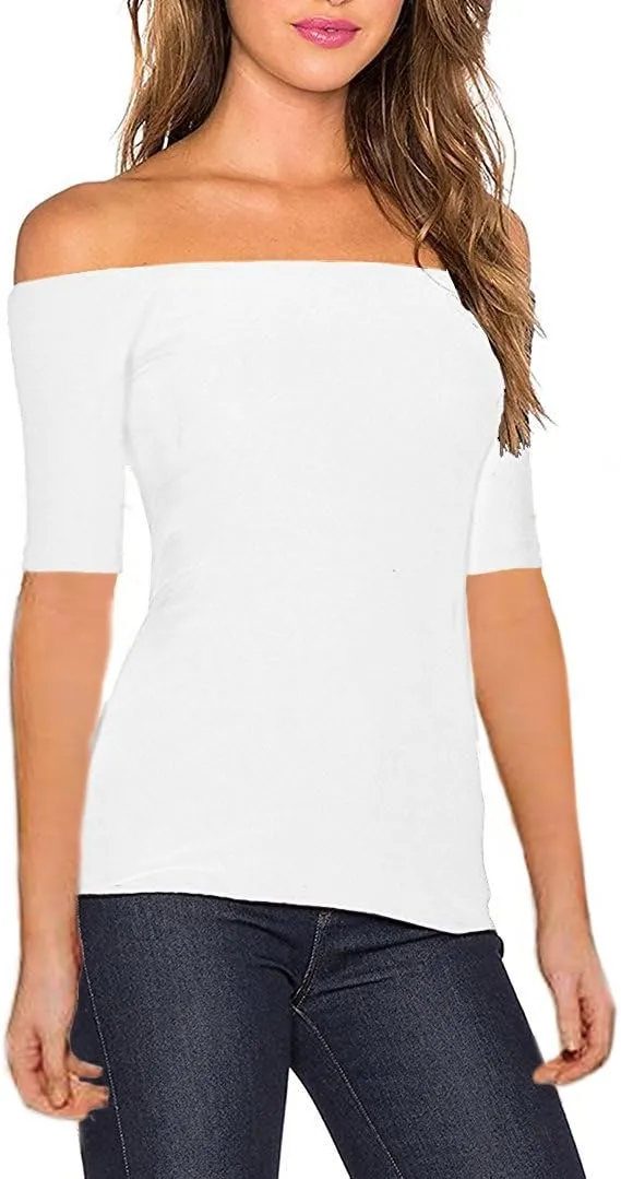 Sarin Mathews Women's Sexy Off The Shoulder Tops Long Sleeve Slim Fit Stretchy Shirts Blouses Top