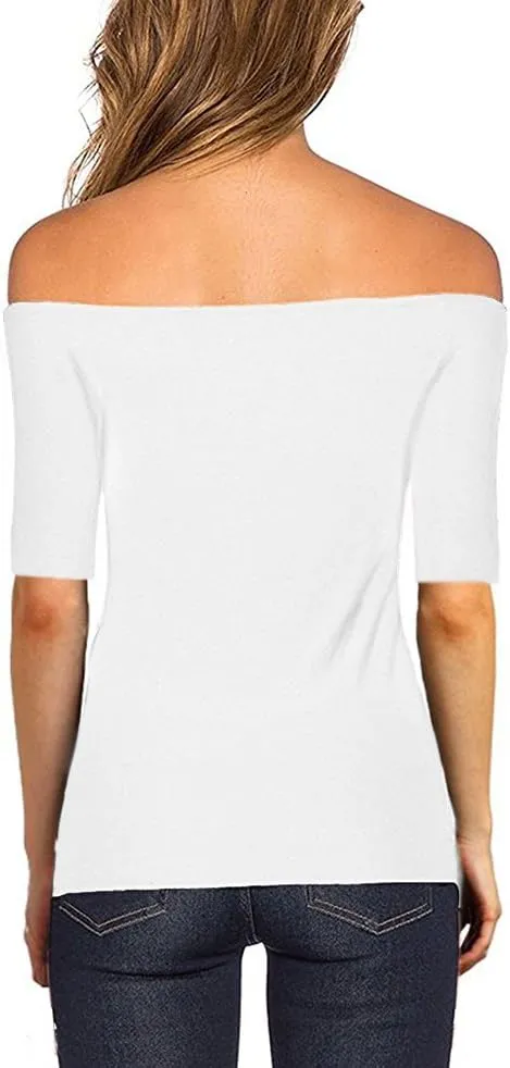Sarin Mathews Women's Sexy Off The Shoulder Tops Long Sleeve Slim Fit Stretchy Shirts Blouses Top