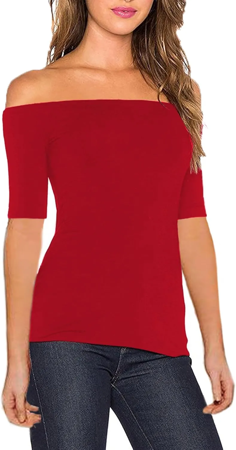 Sarin Mathews Women's Sexy Off The Shoulder Tops Long Sleeve Slim Fit Stretchy Shirts Blouses Top