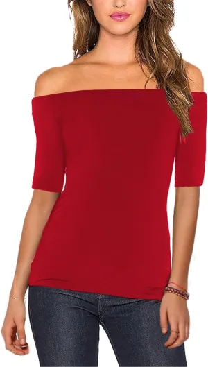 Sarin Mathews Women's Sexy Off The Shoulder Tops Long Sleeve Slim Fit Stretchy Shirts Blouses Top