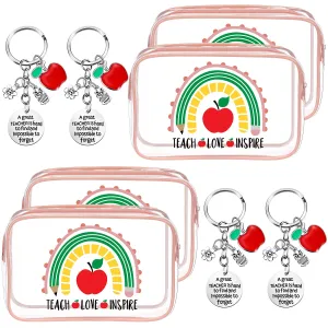 Sasylvia 8 Pcs Teacher Appreciation Gift Set Teacher Cosmetic Bag Waterproof Clear Makeup Bag Accessories Teacher Gifts from Students Graduation Birthday Gifts for Women (Keychain Style)