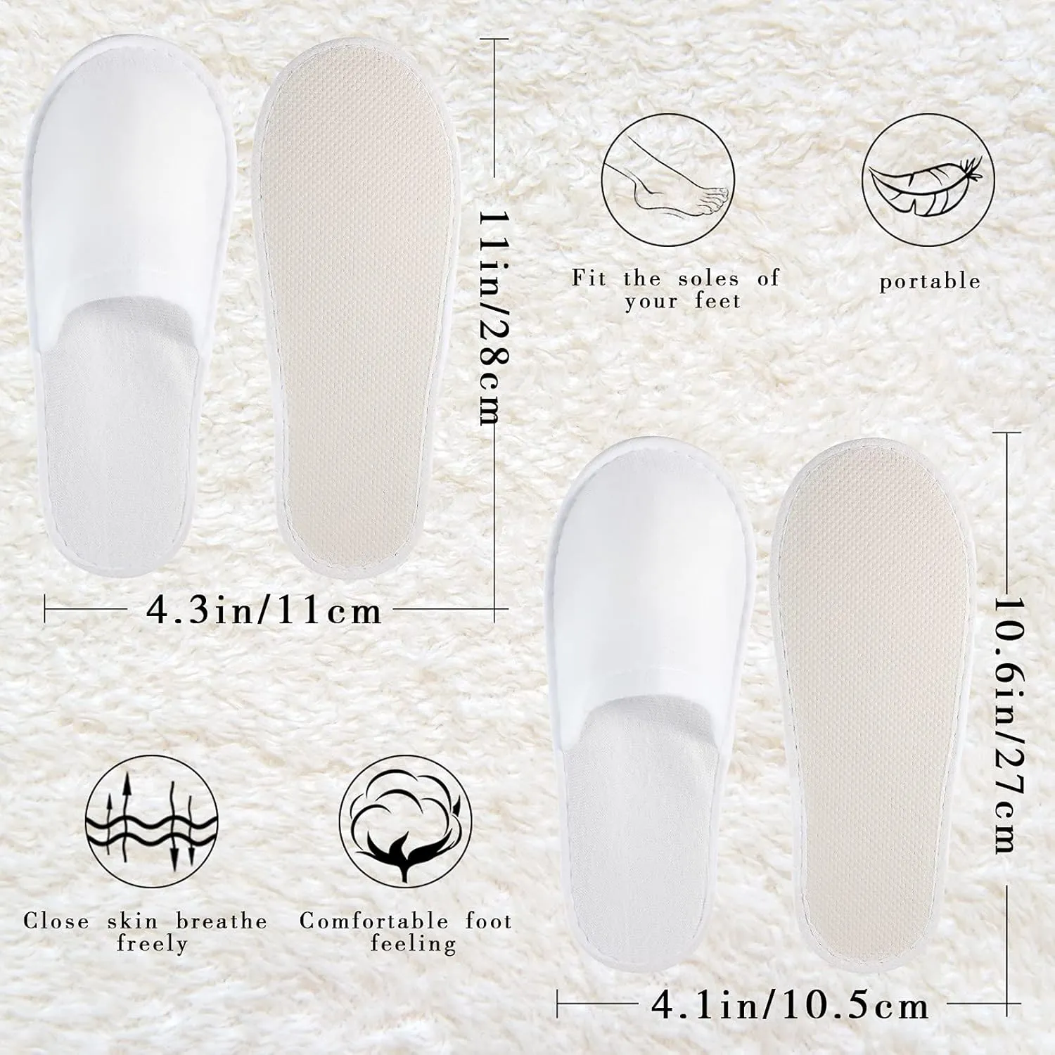 SATINIOR 20 Pairs Disposable Slippers Non-Slip Closed Top Slippers Unisex Spa Slippers for Hotel Travel Home Guest Massage Supplies, 2 Sizes