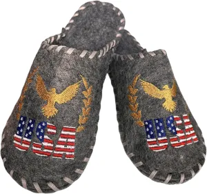 Sauna Felt Slippers with USA National Symbols - Disposable Indoor Hotel Slippers Comfort for Men and Women - Embroidered Souvenir Banya Shoes for Guests Made in Ukraine, Grey