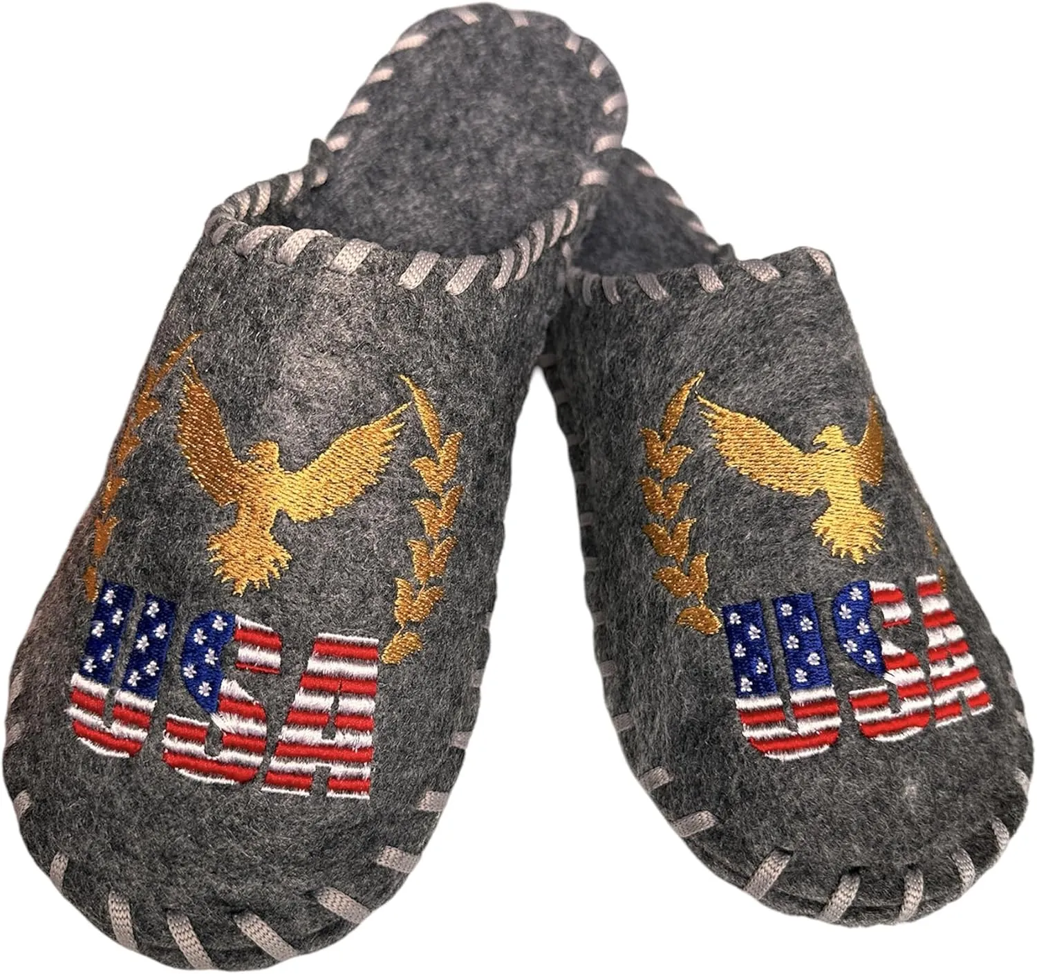 Sauna Felt Slippers with USA National Symbols - Disposable Indoor Hotel Slippers Comfort for Men and Women - Embroidered Souvenir Banya Shoes for Guests Made in Ukraine, Grey