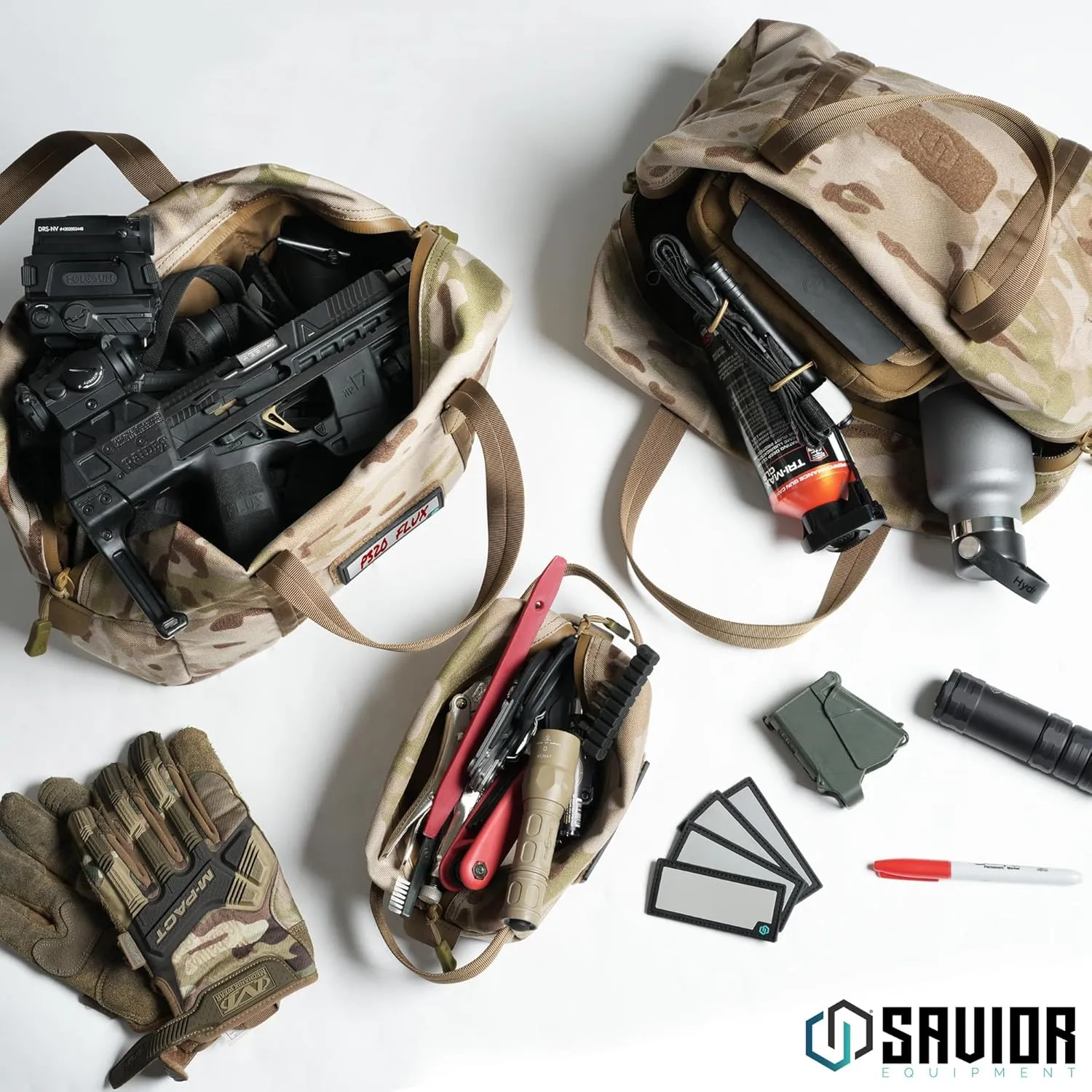 Savior Equipment Mini Hauler Tactical Ammo Duffle Bag Firearm Ammunition Loose Sac Carrier EDC Pouch, ID Patches Included, Rifle Carbine Pistol Revolver Ammos Soft Case Hunting Shooting Range Gear