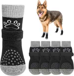 SCENEREAL Dog Socks to Prevent Licking Paws for Hot/Cold Pavement Anti Slip, Dog Shoes for Hardwood Floors, Dog Boots & Paw Protectors with Grippers for Small Medium Large Senior Dogs, Black XL