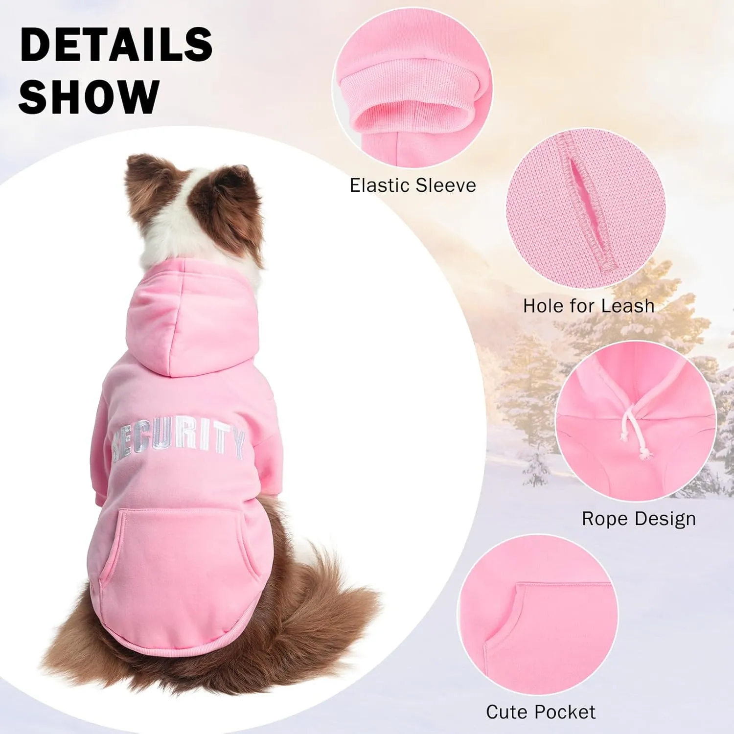 SCENEREAL Security Dog Hoodie Sweater for Large Medium Small Dogs, Embroidered Dog Clothes with Hat Pockets and Leash Hole, Soft Warm Fleece Pets Cold Weather Halloween Costumes for Boys Girls