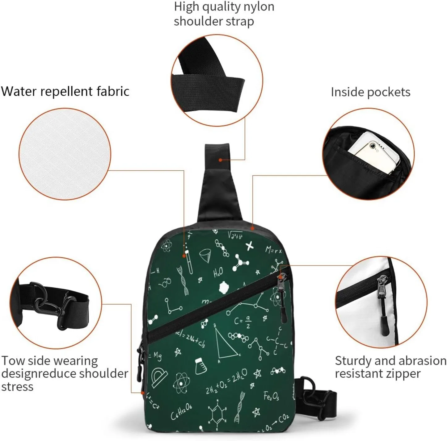 Scientific Formulas Chalkboard 1 Sling Bag for Men Women, Small Crossbody Sling Backpack Shoulder Chest Bag, Anti Theft Travel Hiking Sports