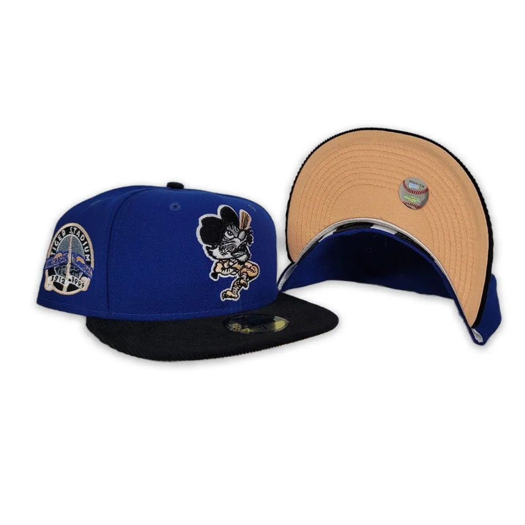 Sea Blue Detroit Tigers Black Corduroy Visor Peach Bottom Tiger Stadium Side Patch New Era 59Fifty Fitted