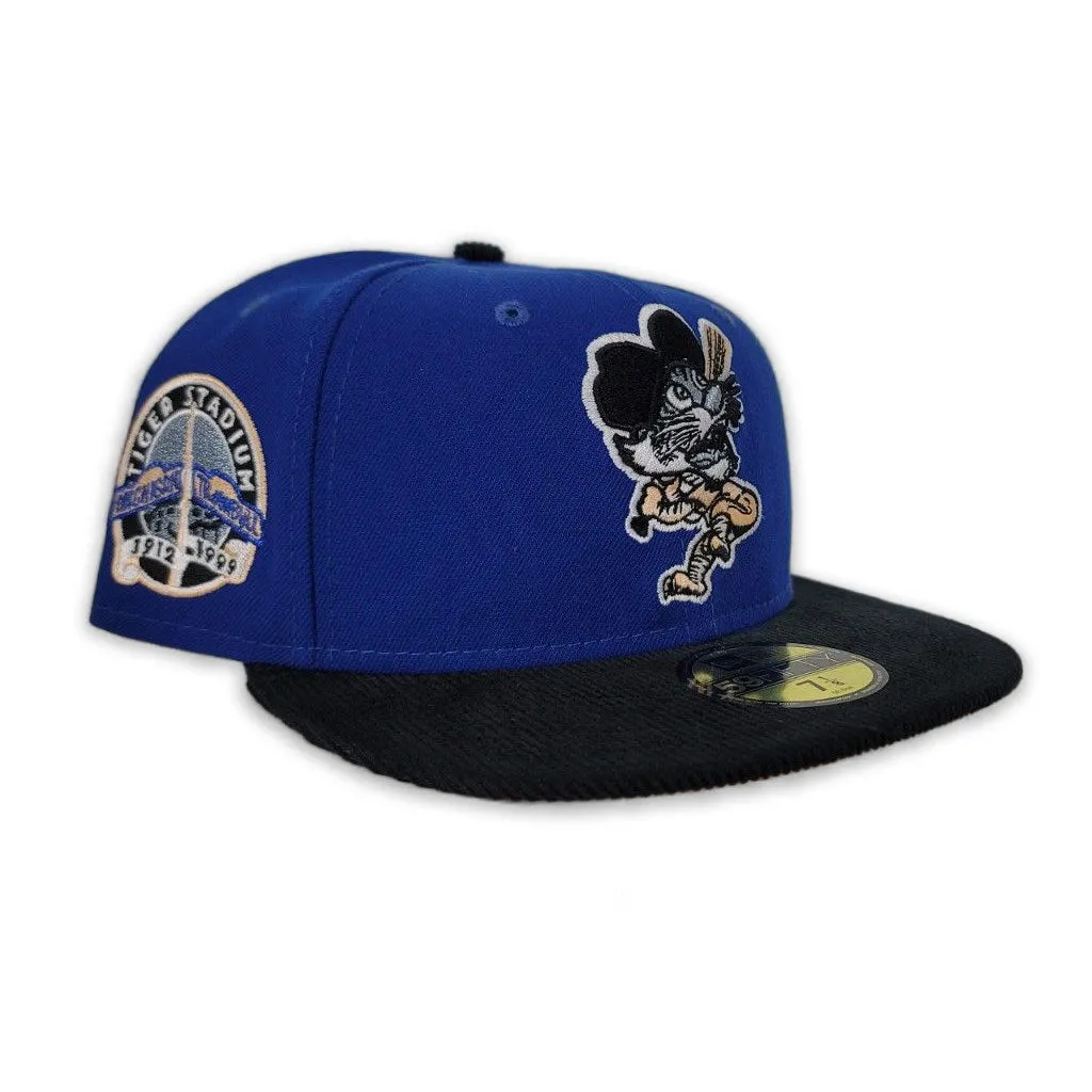 Sea Blue Detroit Tigers Black Corduroy Visor Peach Bottom Tiger Stadium Side Patch New Era 59Fifty Fitted