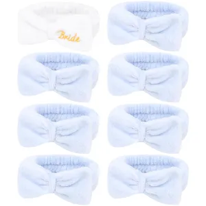 Semato 8 Pcs Bachelorette Party Favor Set Bride Spa Headband Bride Headband and Bridesmaid Headband Skincare Headbands for Women Cute Bow Head Bands Party Supplies (1 bride  7 blue)