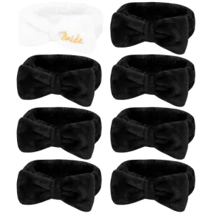 Semato Bachelorette Party Favor Set Bride Spa Headband Bride Headband and Bridesmaid Headband Skincare Headbands for Women Cute Bow Head Bands Party Supplies (1 bride  7 black)