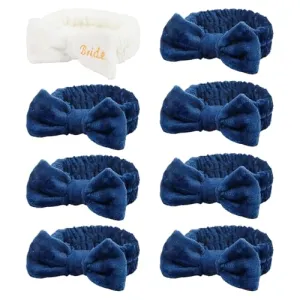 Semato Bachelorette Party Favor Set Bride Spa Headband Bride Headband and Bridesmaid Headband Skincare Headbands for Women Cute Bow Head Bands Party Supplies (1 bride  7 navy blue)