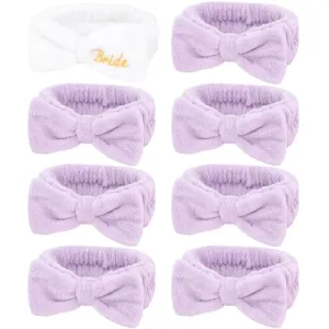 Semato Bachelorette Party Favor Set Bride Spa Headband Bride Headband and Bridesmaid Headband Skincare Headbands for Women Cute Bow Head Bands Party Supplies (1 bride  7 purple)