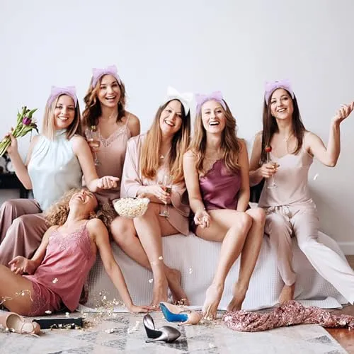 Semato Bachelorette Party Favor Set Bride Spa Headband Bride Headband and Bridesmaid Headband Skincare Headbands for Women Cute Bow Head Bands Party Supplies (1 bride  7 purple)