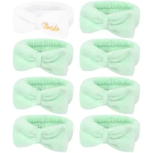 Semato Bachelorette Party Favor Set Bride Spa Headband Bride Headband and Bridesmaid Headband Skincare Headbands for Women Cute Bow Head Bands Party Supplies (1 bride  7green)