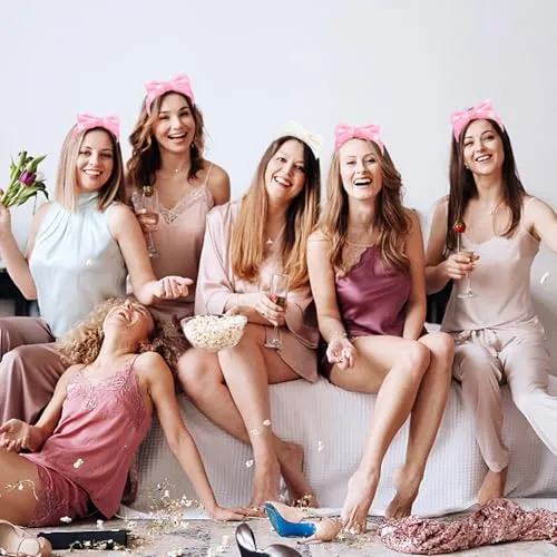 Semato Bachelorette Party Favor Set Bride Spa Headband Bride Headband and Bridesmaid Headband Skincare Headbands for Women Cute Bow Head Bands Party Supplies (1 bride  7pink dot)