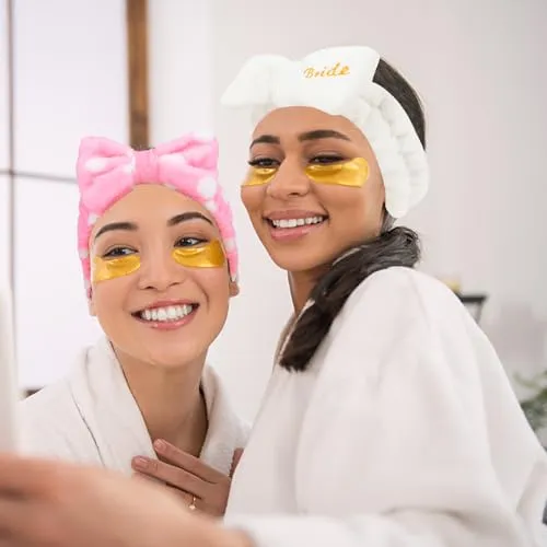 Semato Bachelorette Party Favor Set Bride Spa Headband Bride Headband and Bridesmaid Headband Skincare Headbands for Women Cute Bow Head Bands Party Supplies (1 bride  7pink dot)