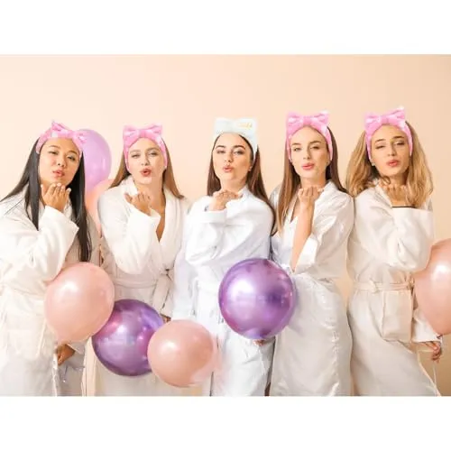 Semato Bachelorette Party Favor Set Bride Spa Headband Bride Headband and Bridesmaid Headband Skincare Headbands for Women Cute Bow Head Bands Party Supplies (1 bride  7pink dot)