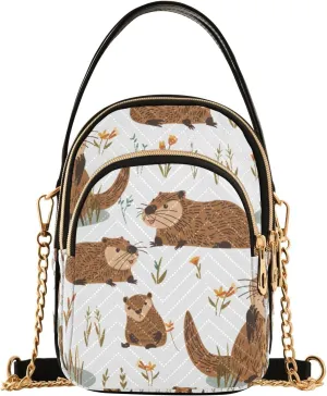 senya Cute Beavers Crossbody Handbags for Women Casual Leather Shoulder Phone Purse