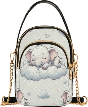 senya Cute Sleeping Elephants Crossbody Handbags for Women Casual Leather Shoulder Phone Purse