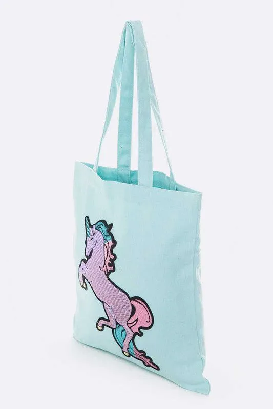 Sequins Unicorn Linen Tote Bag