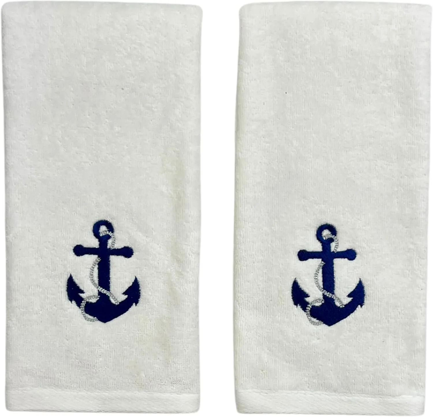 Serafina Home Summer Soft Absorbent Anchor Guest Hand Towels: Nautical Blue Anchor with Gray Rope Coastal Design, 2 Piece (Single Anchor)