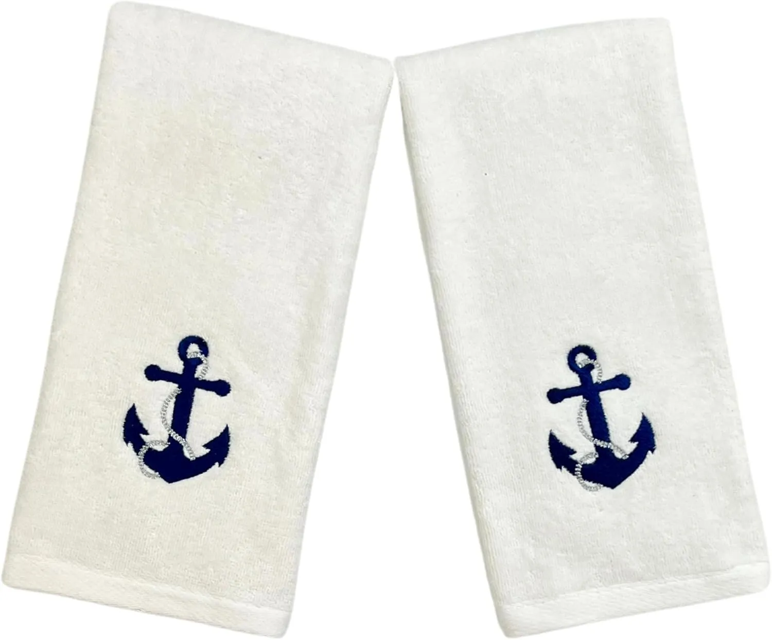 Serafina Home Summer Soft Absorbent Anchor Guest Hand Towels: Nautical Blue Anchor with Gray Rope Coastal Design, 2 Piece (Single Anchor)