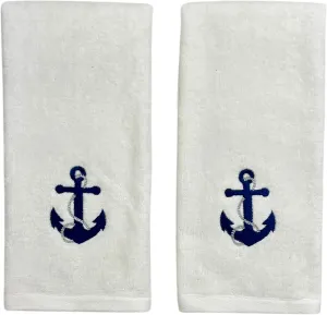 Serafina Home Summer Soft Absorbent Anchor Guest Hand Towels: Nautical Blue Anchor with Gray Rope Coastal Design, 2 Piece (Single Anchor)