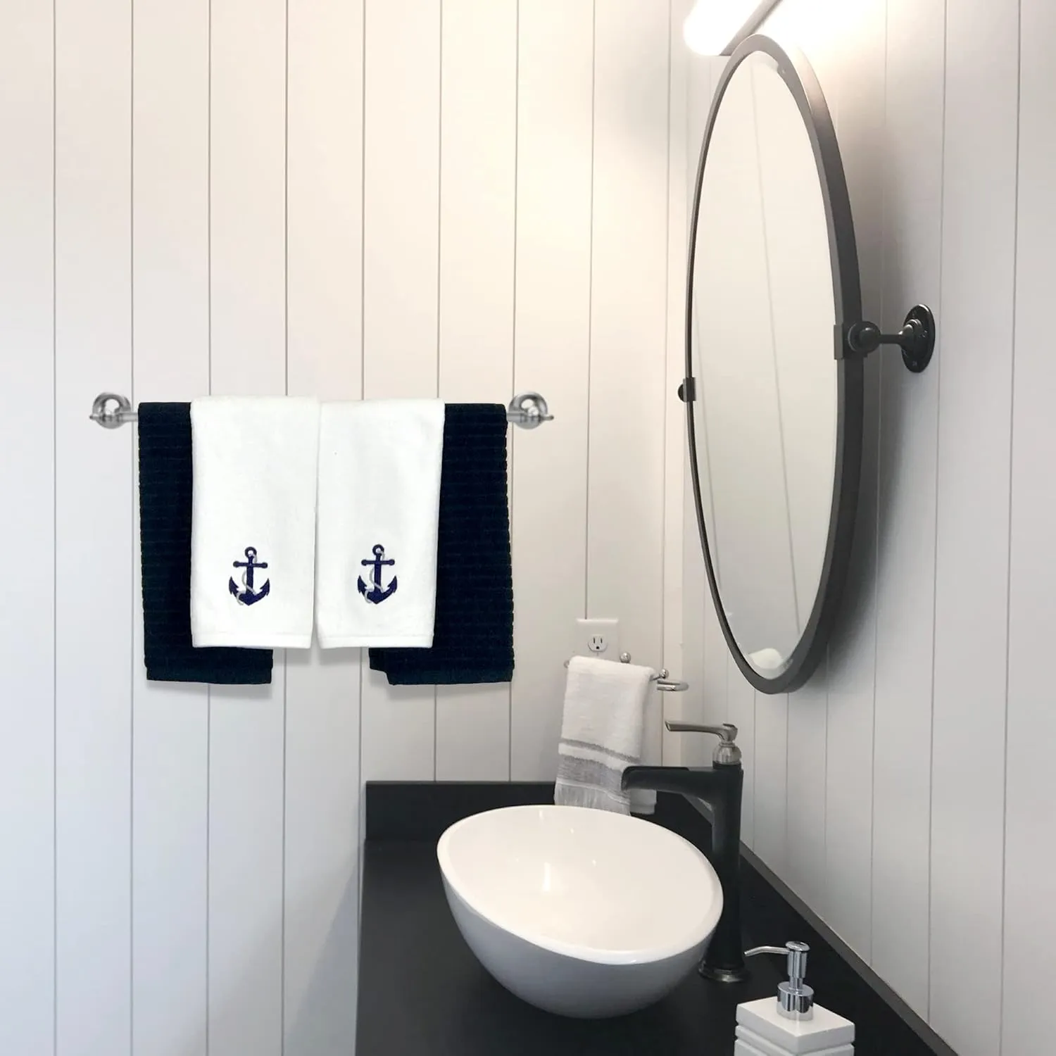 Serafina Home Summer Soft Absorbent Anchor Guest Hand Towels: Nautical Blue Anchor with Gray Rope Coastal Design, 2 Piece (Single Anchor)