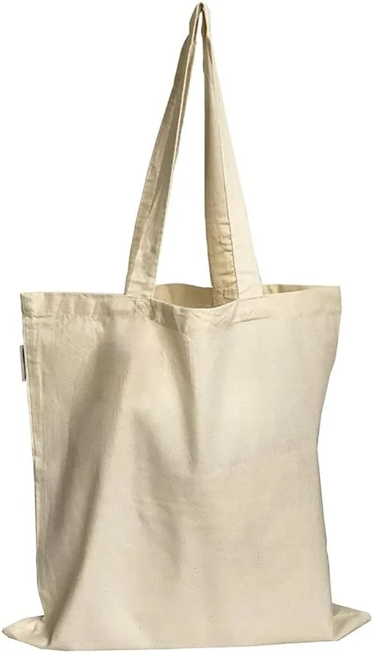 Set of 6 - Organic Cotton Canvas Tote Bags 15"W x 16"H Blank Eco Friendly Bulk Safe Environment Friendly Reusable Craft, Book, DIY, Travel, Book Bags (Natural, 6)